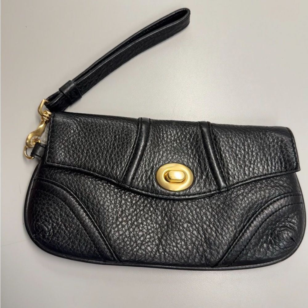 Talbots black pebbled leather wristlet clutch wallet.